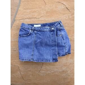 Zara Womens Denim Wrap Skort Size M Comfort 100% Cotton Medium Wash Blue